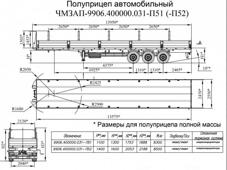 Полуприцеп бортовой ЧМЗАП 99064 по спецификации 031-П51 (-П52)